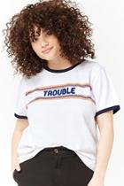 Forever21 Plus Size Trouble Graphic Ringer Tee