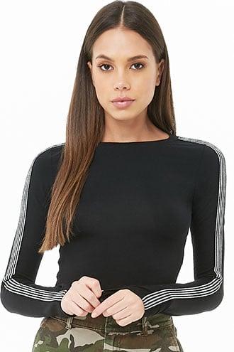 Forever21 Glitter Striped-trim Crop Top