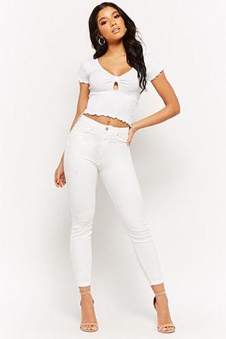 Forever21 Ribbed Lettuce-edge Semi-cropped Top