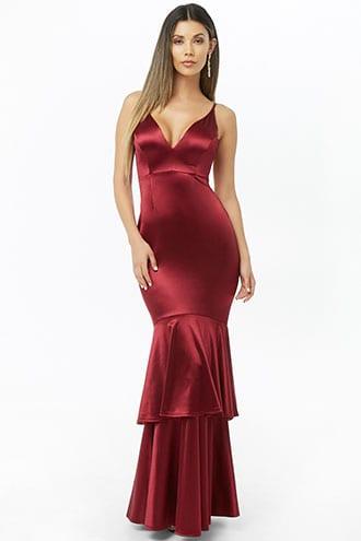 Forever21 Satin Tiered Mermaid Maxi Dress