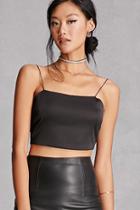 Forever21 Women's  Black Satin Tie-back Crop Top