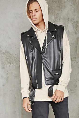 Forever21 Belted Faux Leather Moto Vest