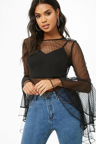 Forever21 Mesh Bell Sleeve Twofer Top