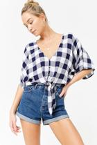 Forever21 Buffalo Plaid Tie-front Top
