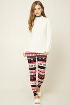 Forever21 Women's  Red & Green Holiday Print Sweater Leggings