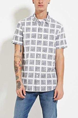 21 Men Men's  Box Print Collared Shirt