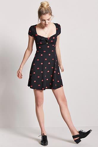 Forever21 Lip Print Skater Dress
