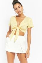 Forever21 Reverse Gingham Tie-front Crop Top