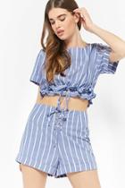 Forever21 Striped Ruffle-trim Top & Shorts Set
