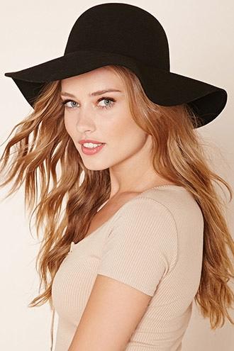 Forever21 Women's  Black Wide-brim Felt Floppy Hat