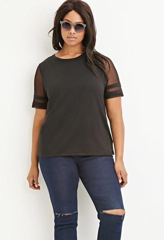 Forever21 Plus Mesh-paneled Tee
