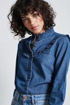 Forever21 Frilled Denim Button-down Shirt