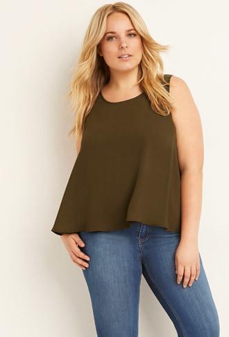 Forever21 Plus Women's  Classic Chiffon Top (olive)