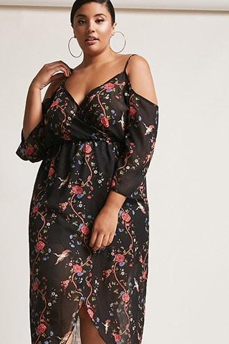 Forever21 Plus Size Floral Open-shoulder Maxi Dress