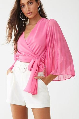 Forever21 Sheer Surplice Pleated-sleeve Top