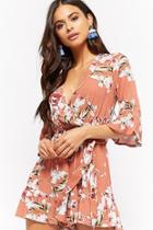 Forever21 Crinkled Floral Surplice Ruffle-trim Romper