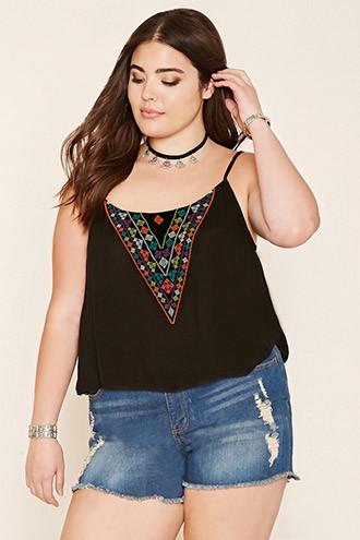 Forever21 Plus Women's  Plus Size Geo Embroidered Top