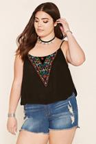 Forever21 Plus Women's  Plus Size Geo Embroidered Top