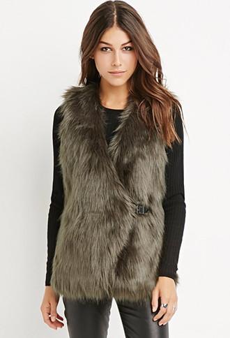 Love21 Buckled Faux Fur Vest