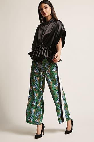 Forever21 Contrast Stripe Floral Pants