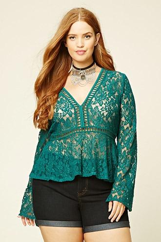 Forever21 Plus Women's  Plus Size Lace Peplum Top