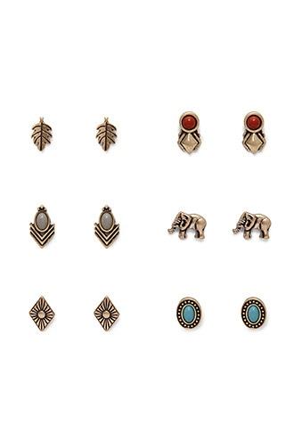 Forever21 Antique Gold & Brick Geo Stud Set
