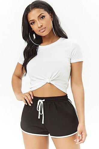 Forever21 Contrast Trim Woven Dolphin Hem Shorts