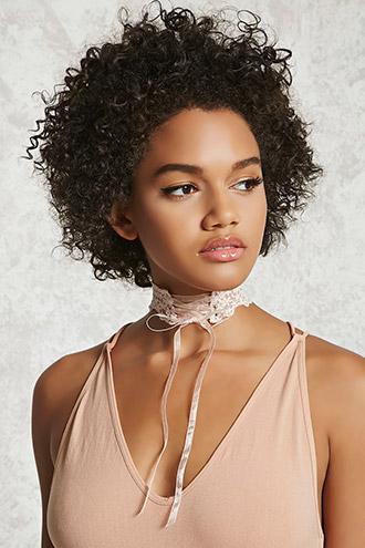 Forever21 Embroidered Lace-up Choker