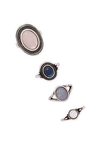 Forever21 Antique Silver Faux Stone Ring Set