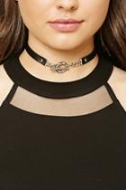 Forever21 Silver & Black Faux Leather Choker
