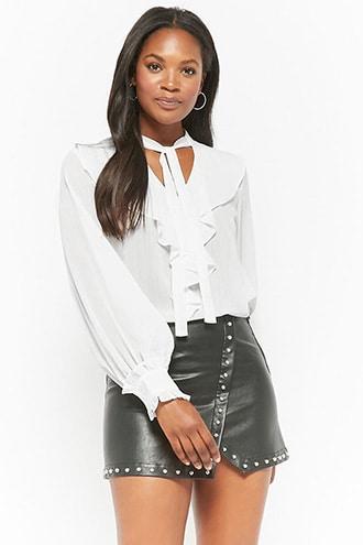Forever21 Sheer Ruffled Pussycat Bow Top