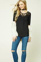 Forever21 Lace-panel Ribbed Knit Top