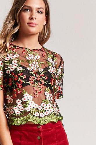 Forever21 Sheer Embroidered Boxy Top