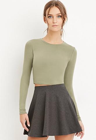 Forever21 Women's  Cotton-blend Crop Top (sage)