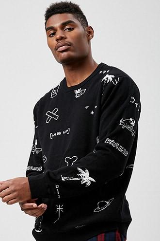 Forever21 Doodle Graphic Knit Sweater