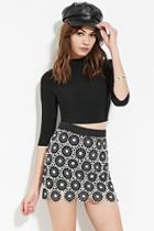 Forever21 Women's  Black & White Open Floral Crochet Mini Skirt