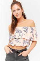 Forever21 Floral Flounce Off-the-shoulder Crop Top