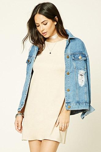 Forever21 Women's  Tan Faux Suede Mini T-shirt Dress