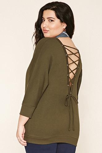 Forever21 Plus Women's  Plus Size Lace-up Sweatshirt Top