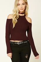 Forever21 Women's  Plum Open-shoulder Sweater