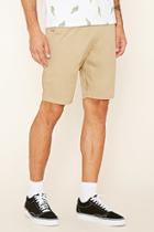 21 Men Men's  Khaki Cotton-blend Drawstring Shorts