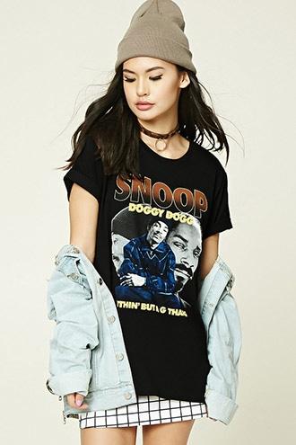 Forever21 Women's  Black & Orange Snoop Dogg Graphic Band Tee