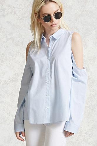 Forever21 Striped Open-shoulder Shirt