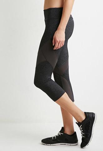 Forever21 Contrast Mesh-paneled Capri Leggings