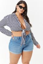 Forever21 Plus Size Striped Tie-front Crop Top