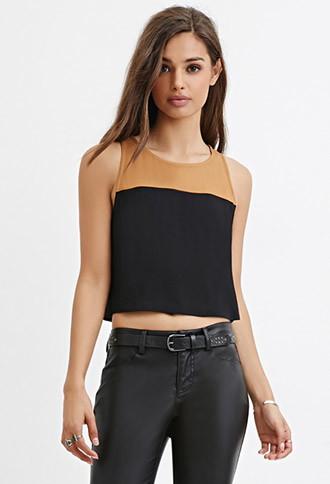 Forever21 Women's  Black & Camel Colorblocked Crop Top