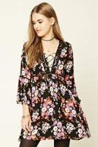 Forever21 Lace-up Floral Print Mini Dress