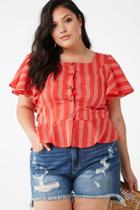 Forever21 Plus Size Pinstriped Ruffle-hem Top