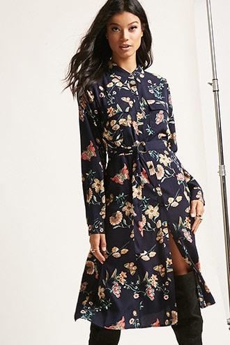 Forever21 Floral Belted Shirt Dress