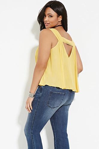 Forever21 Plus Women's  Mustard Plus Size Cutout Back Chiffon Top